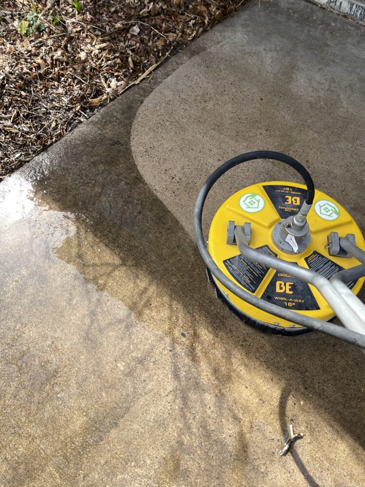 Pressure washing concrete